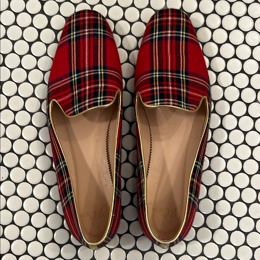 J Crew Red Plaid Women's Loafers Size 9